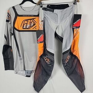 NWT Troy Lee Designs Mens GP Pro Air Pants & Jersey Bands Gray/Neo Orange Sz 30